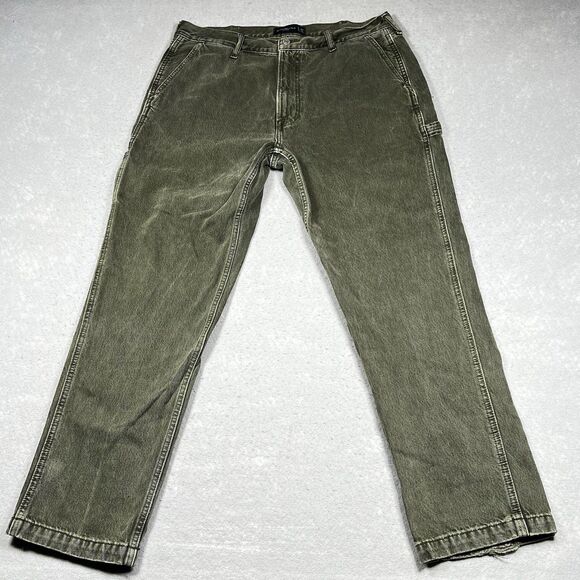 Abercrombie& Fitch 90s Loose Jeans Mens 36 Green Heavy Work Utility Carpenter - Picture 1 of 12